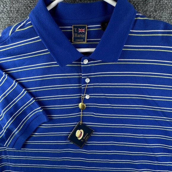 NWT T Harris Polo Shirt Mens XL Short Sleeve Casual Basic Preppy Rugby Striped - Picture 1 of 13